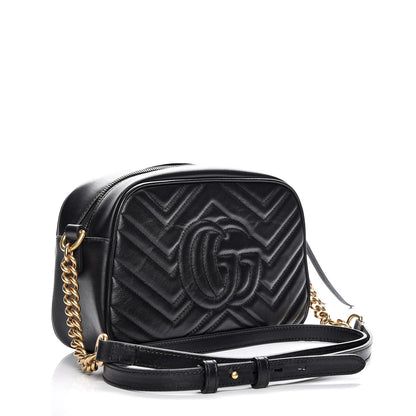 Gucci Calfskin Matelasse Small GG Marmont Chain Shoulder Bag Black 3 of 7
