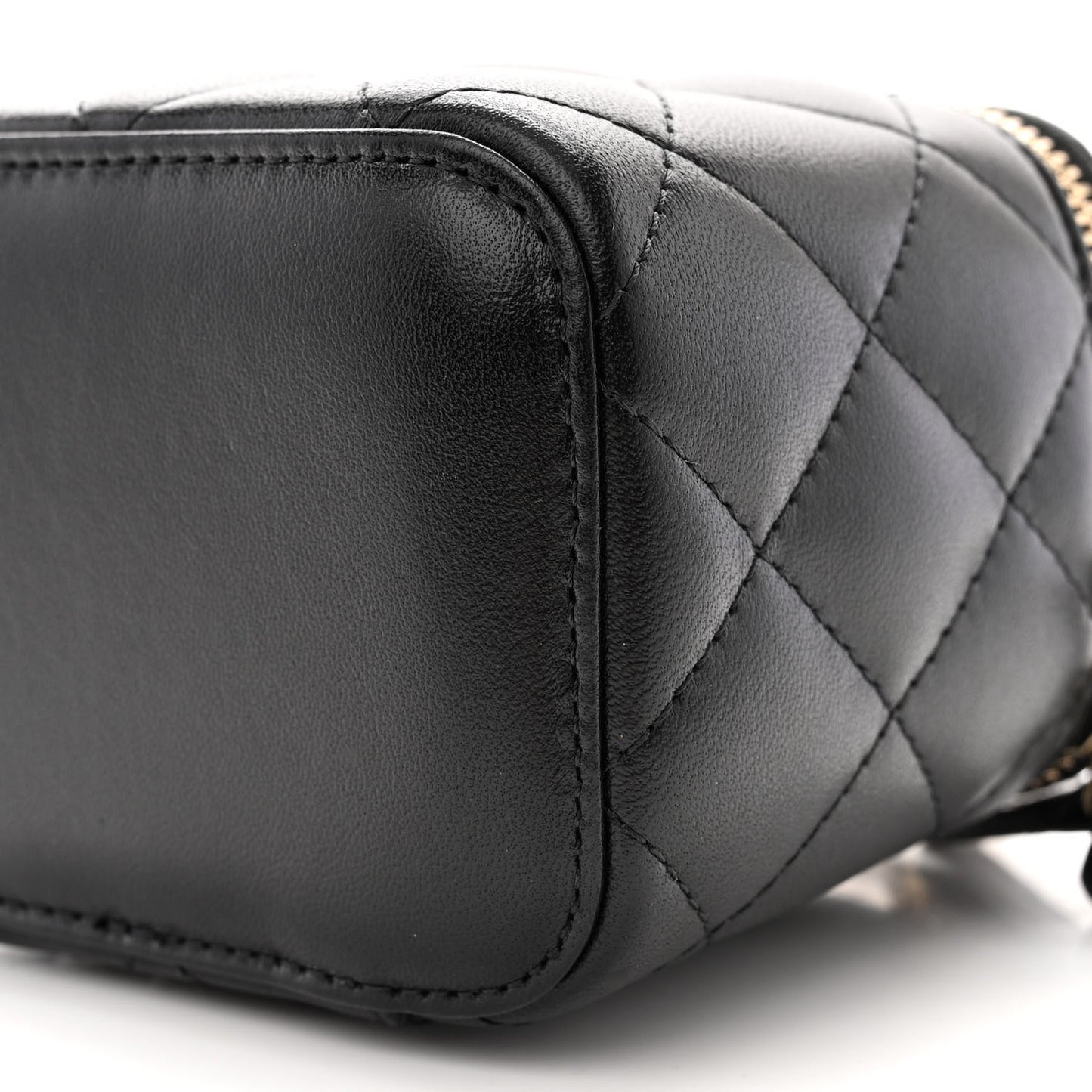 Lambskin Quilted Top Handle Mini Vanity Case With Chain Black
