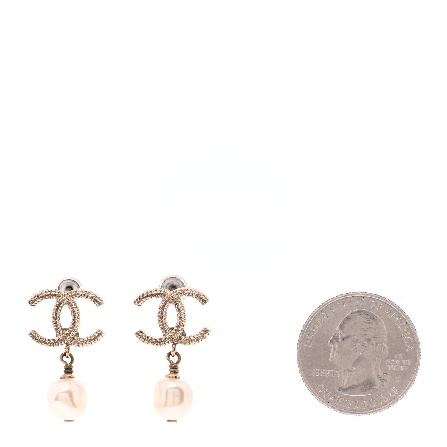 Chanel Crystal Pearl CC Drop Leaf Earrings Gold 2 of 4