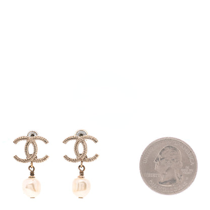Chanel Crystal Pearl CC Drop Leaf Earrings Gold 2 of 4