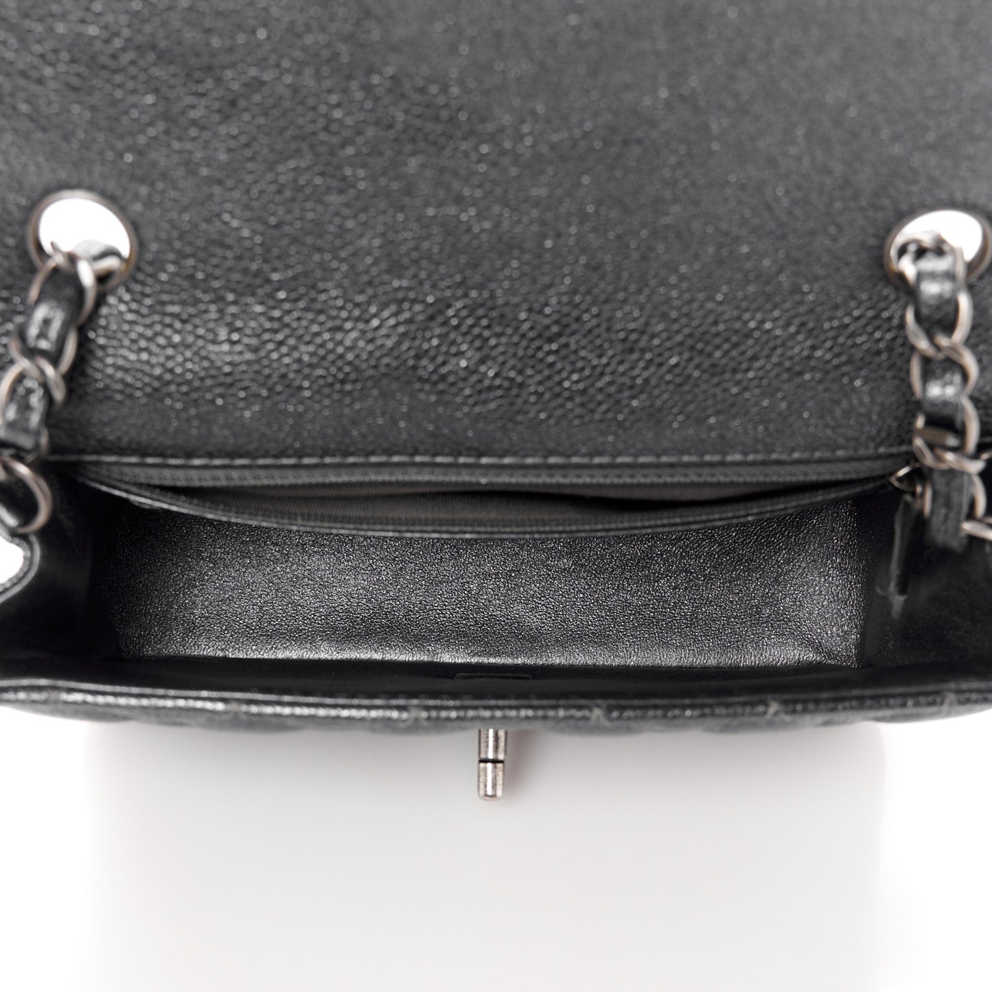 Pearly Caviar Quilted Mini Rectangular Flap Grey