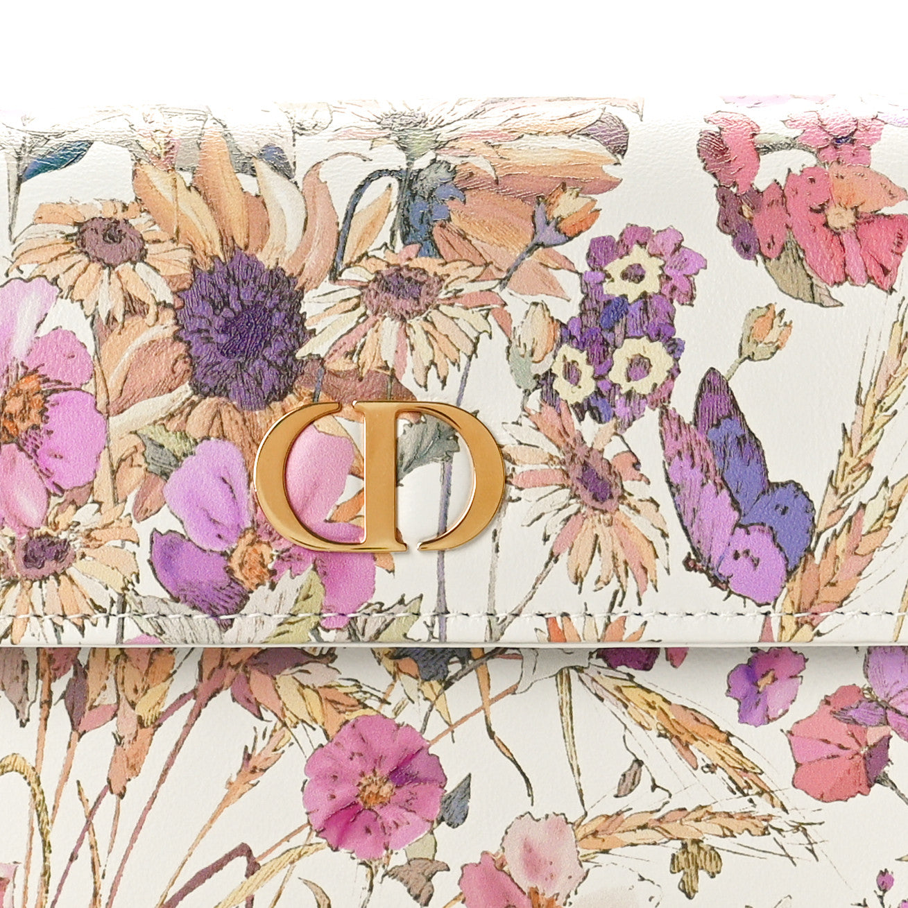 Calfskin Caro Freesia Long Wallet White Multicolor