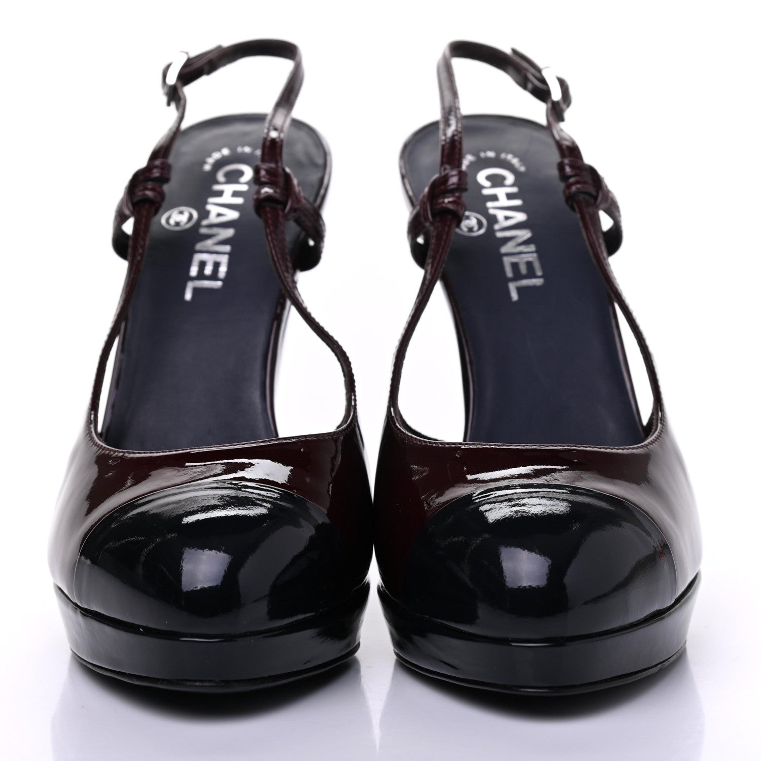 Chanel Patent Cap Toe Sling Back Pumps 38.5 Burgundy 2 of 12