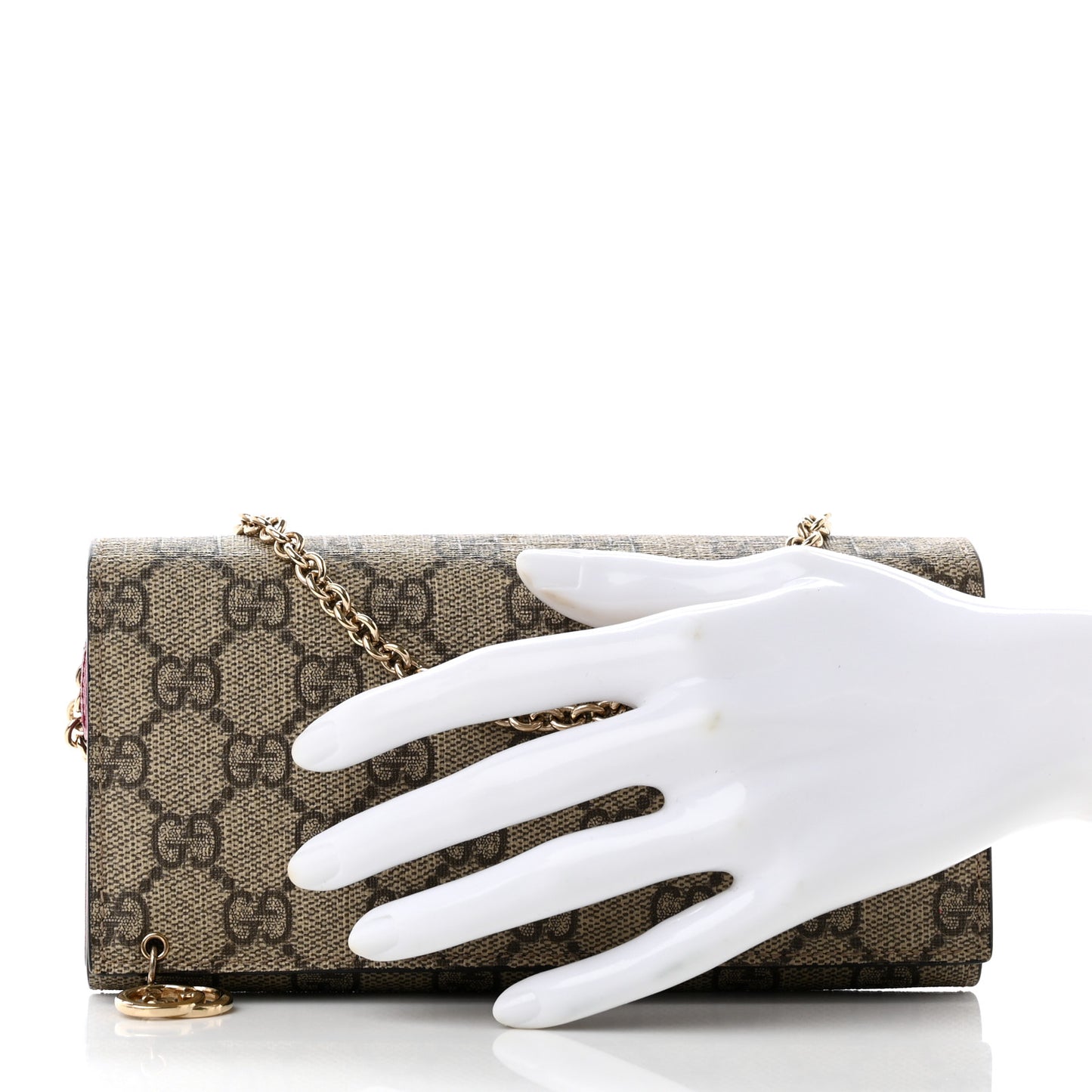 GG Supreme Monogram GG Pierce Chain Clutch Wallet Pink