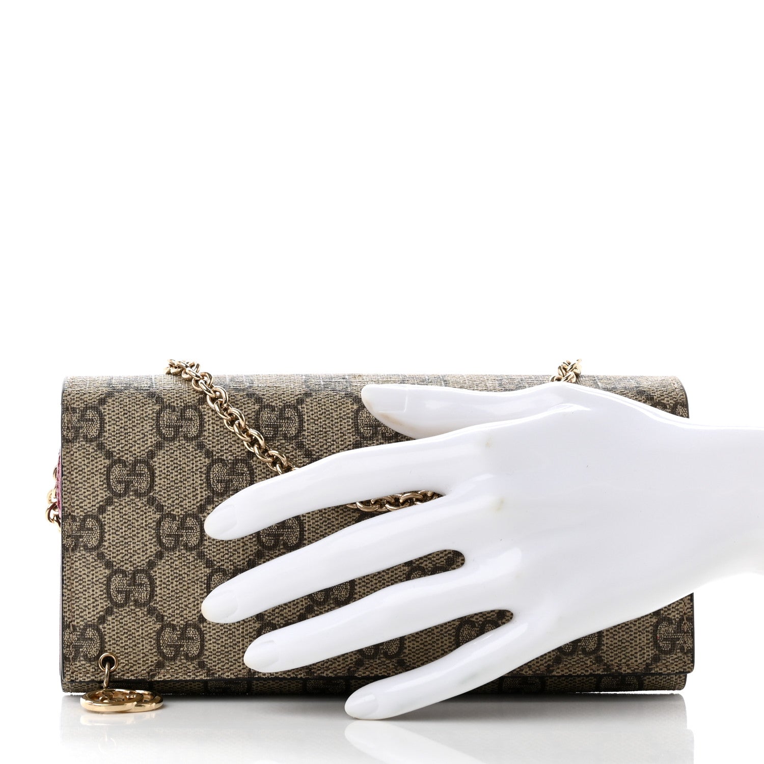 Gucci GG Supreme Monogram GG Pierce Chain Clutch Wallet Pink 3 of 12