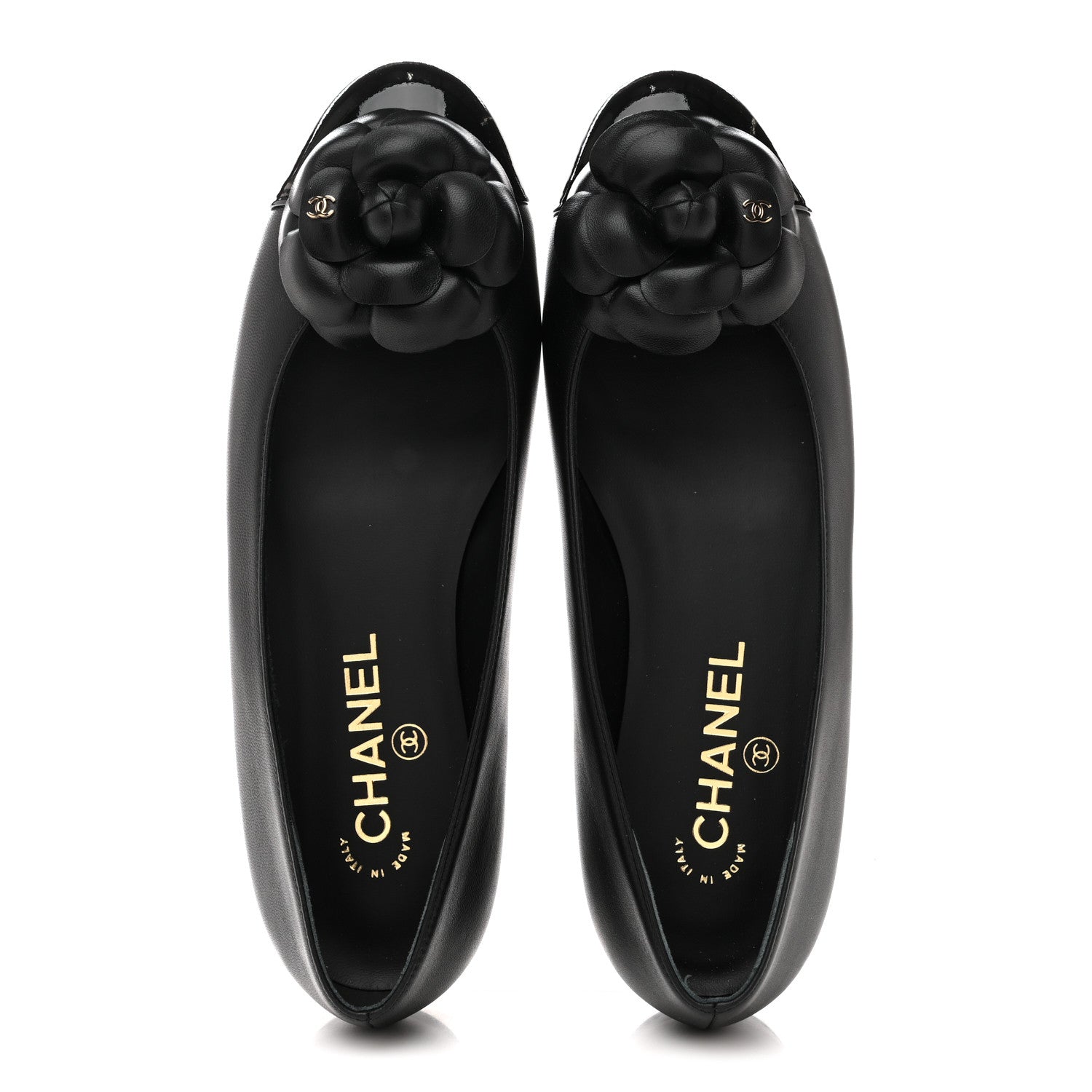 Chanel Lambskin Patent Cap Toe Camellia Ballerina Flats 38 Black 2 of 10