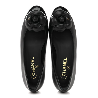 Chanel Lambskin Patent Cap Toe Camellia Ballerina Flats 38 Black 2 of 10
