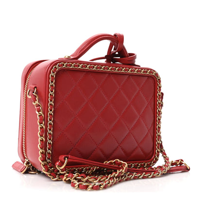Chanel Goatskin Quilted Small CC Filigree Vanity Case Red 3 of 10