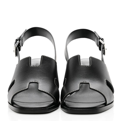 Hermes Calfskin Elbe 60 Sandals 37 Black 2 of 12