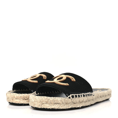 Chanel Wool Laminated Lambskin CC Slide Sandals 37 Black Gold 3 of 7