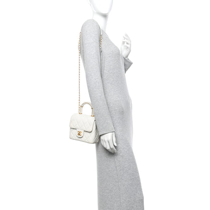 Chanel Lambskin Handle Crush Top Handle Flap Bag White 2 of 13