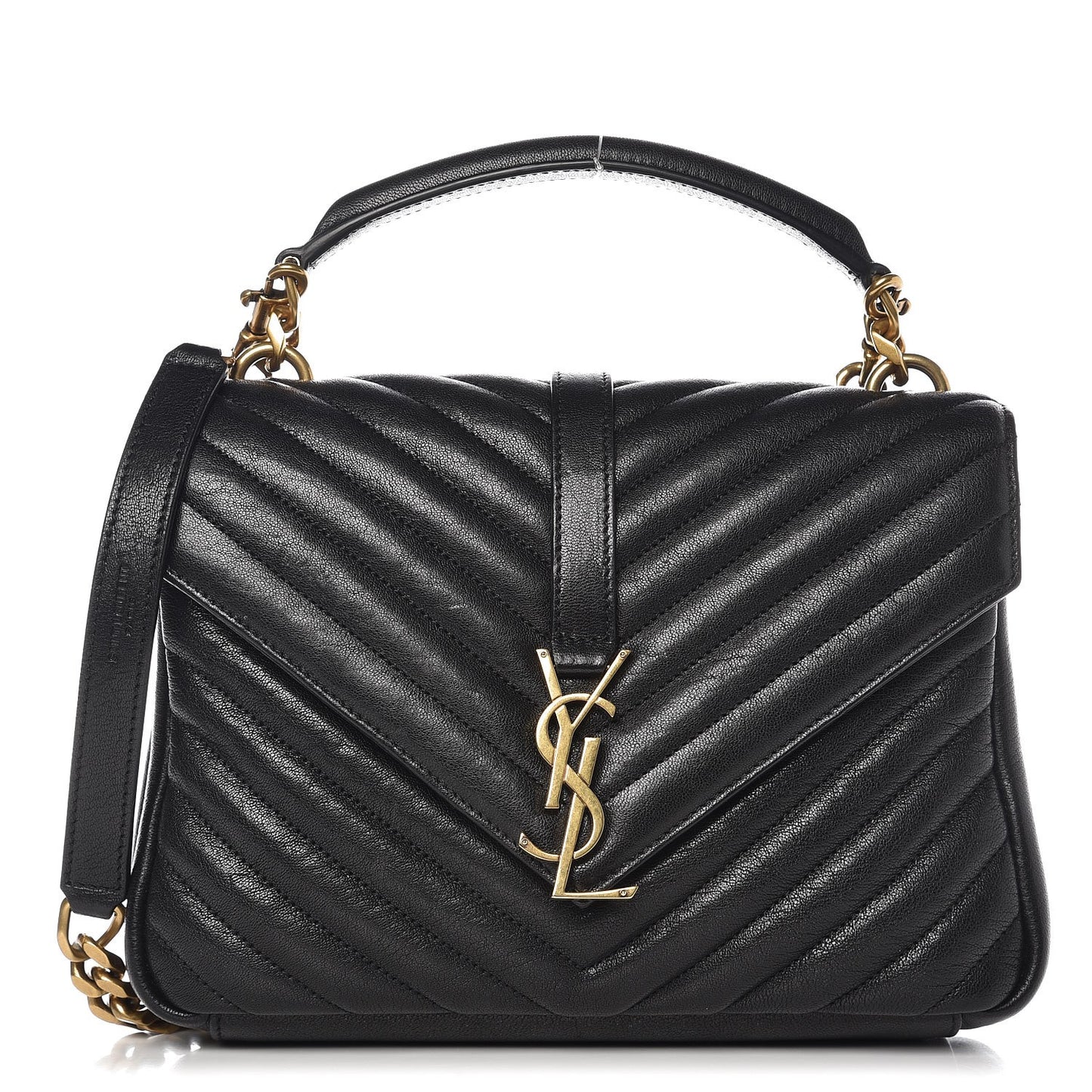 Sheepskin Matelasse Chevron Monogram Medium College Bag Black