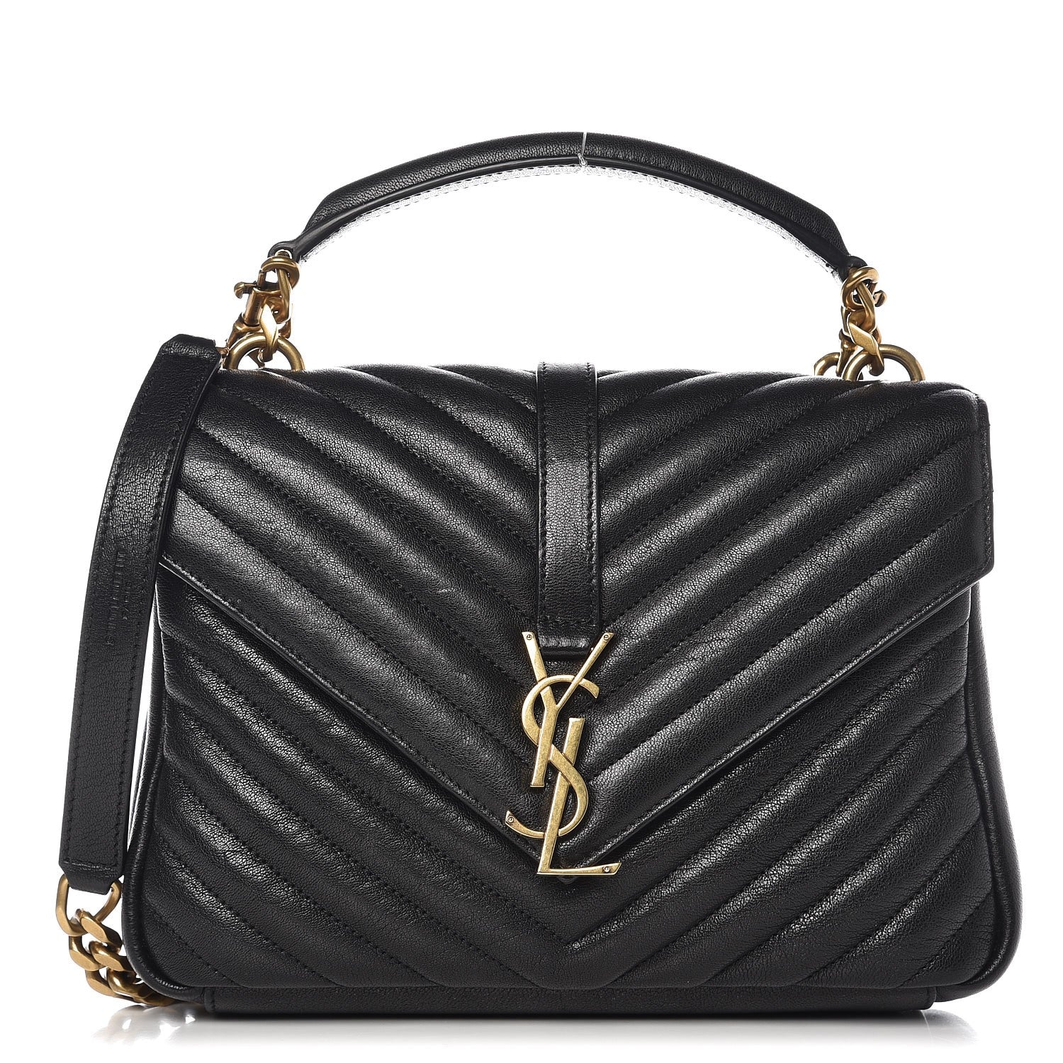 Saint Laurent Sheepskin Matelasse Chevron Monogram Medium College Bag Black 1 of 9