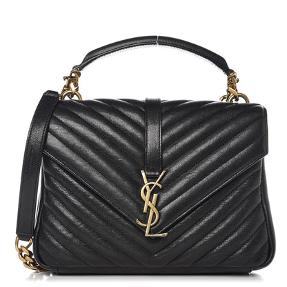 Saint Laurent Sheepskin Matelasse Chevron Monogram Medium College Bag Black 1 of 9