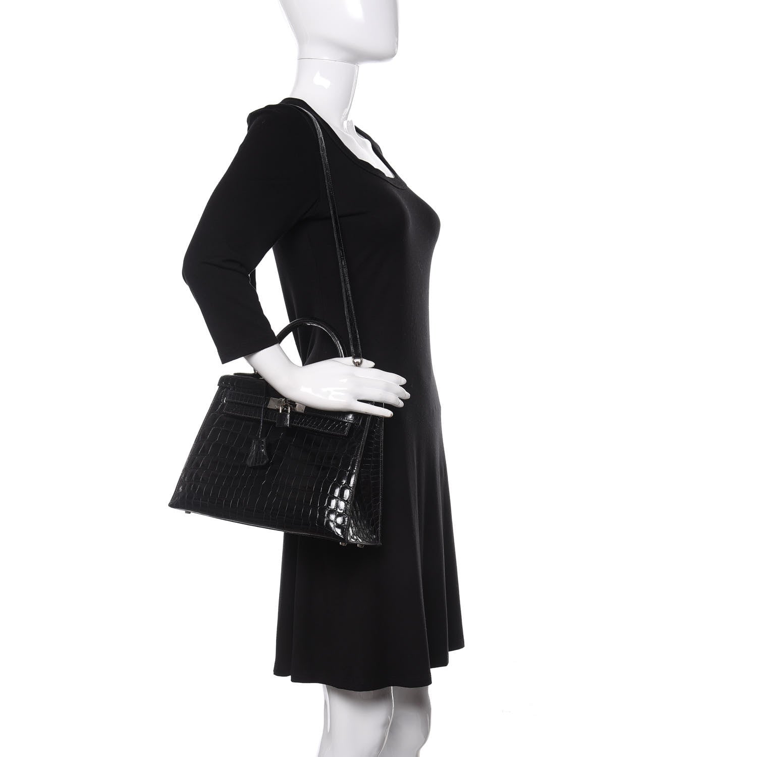 Hermes Shiny Niloticus Crocodile Kelly Sellier 28 Bleu Marine 2 of 42