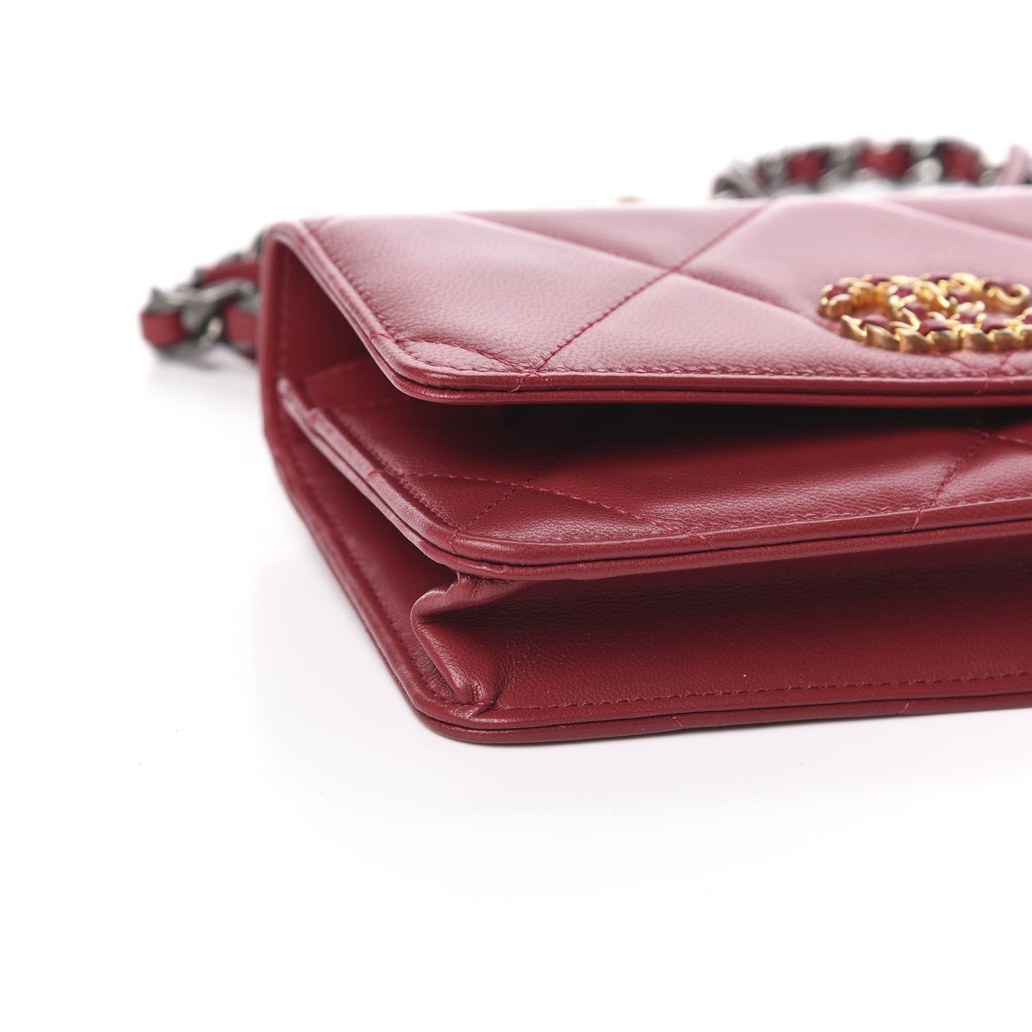 Chanel Shiny Goatskin Quilted Chanel 19 Wallet On Chain WOC Red 9 of 12