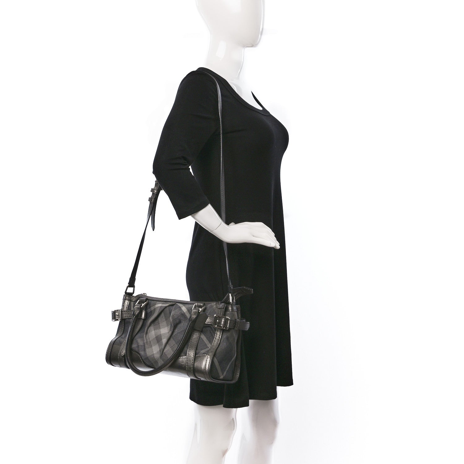 Burberry Shimmer Check Pilgrim Satchel Pewter 2 of 8