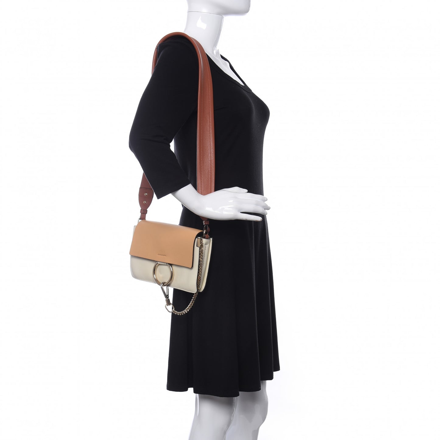 Calfskin Small Colorblock Faye Shoulder Bag Brown White