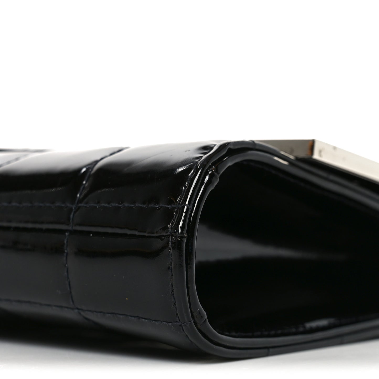 Patent Chocolate Bar Chain Clutch Black