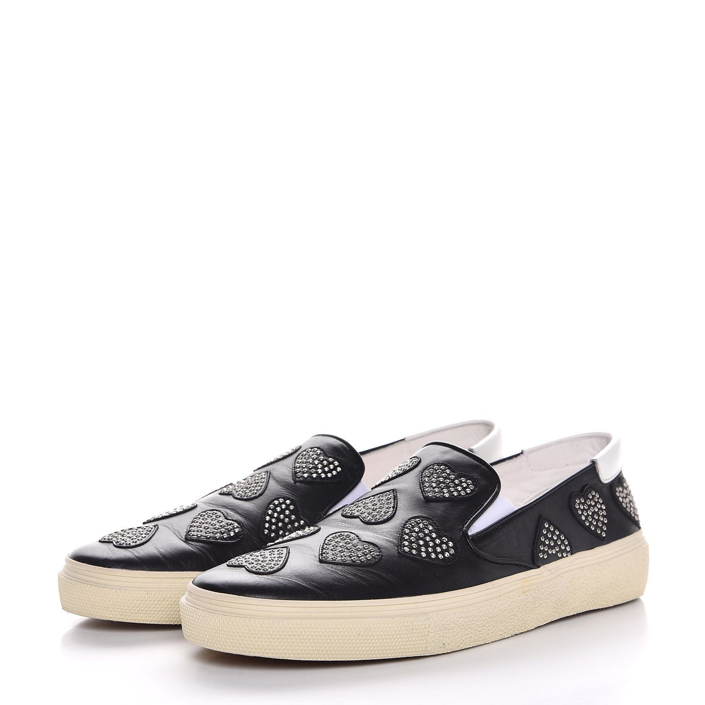 Calfskin Heart Studded Skate Sneaker 39 Black