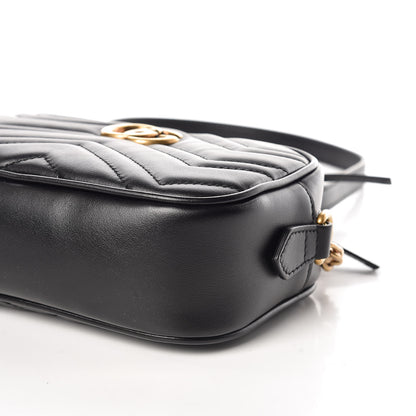Gucci Calfskin Matelasse Mini GG Marmont Chain Shoulder Bag Black 6 of 9