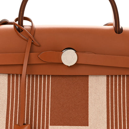 Hermes Vache Hunter Toile H Vibration Herbag Zip Retourne 31 PM Fauve Ecru Beige 10 of 12