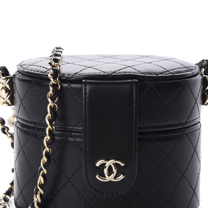 Chanel Lambskin Quilted Mini Round Vanity Case With Chain Black 11 of 12
