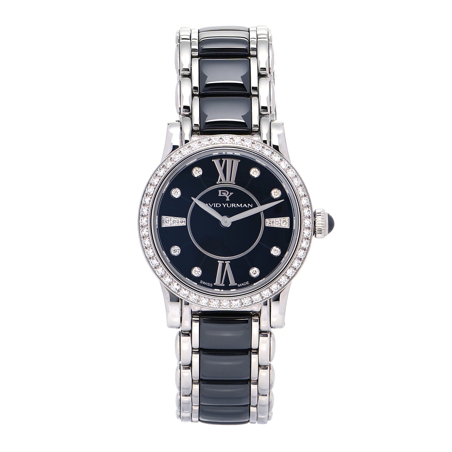 Stainless Steel Ceramic Diamond Bezel 30mm Classic Quartz Watch Black
