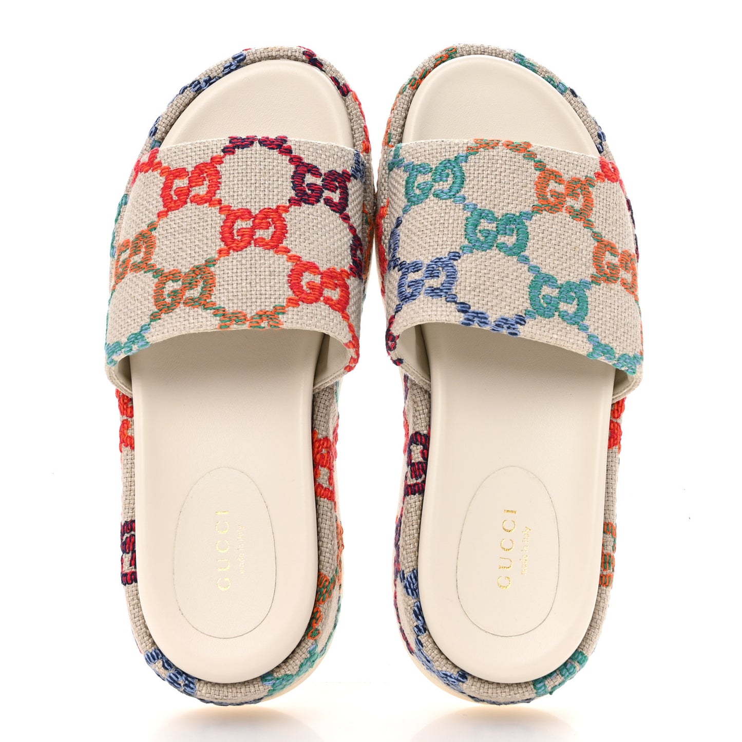 Linen Psychedelic Mini GG Monogram Angelina Platform 55mm Slide Sandals 37 Multicolor