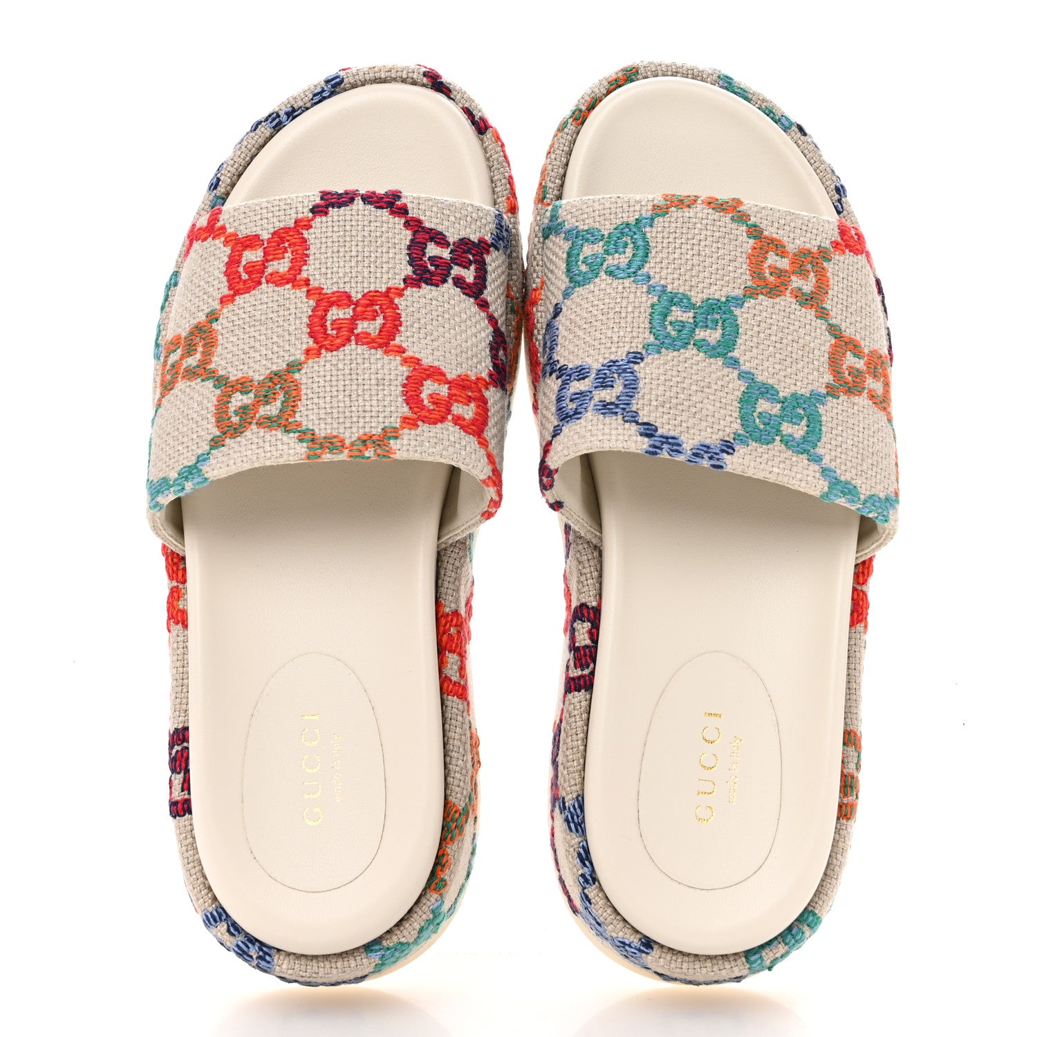 Gucci Linen Psychedelic Mini GG Monogram Angelina Platform 55mm Slide Sandals 37 Multicolor 2 of 10
