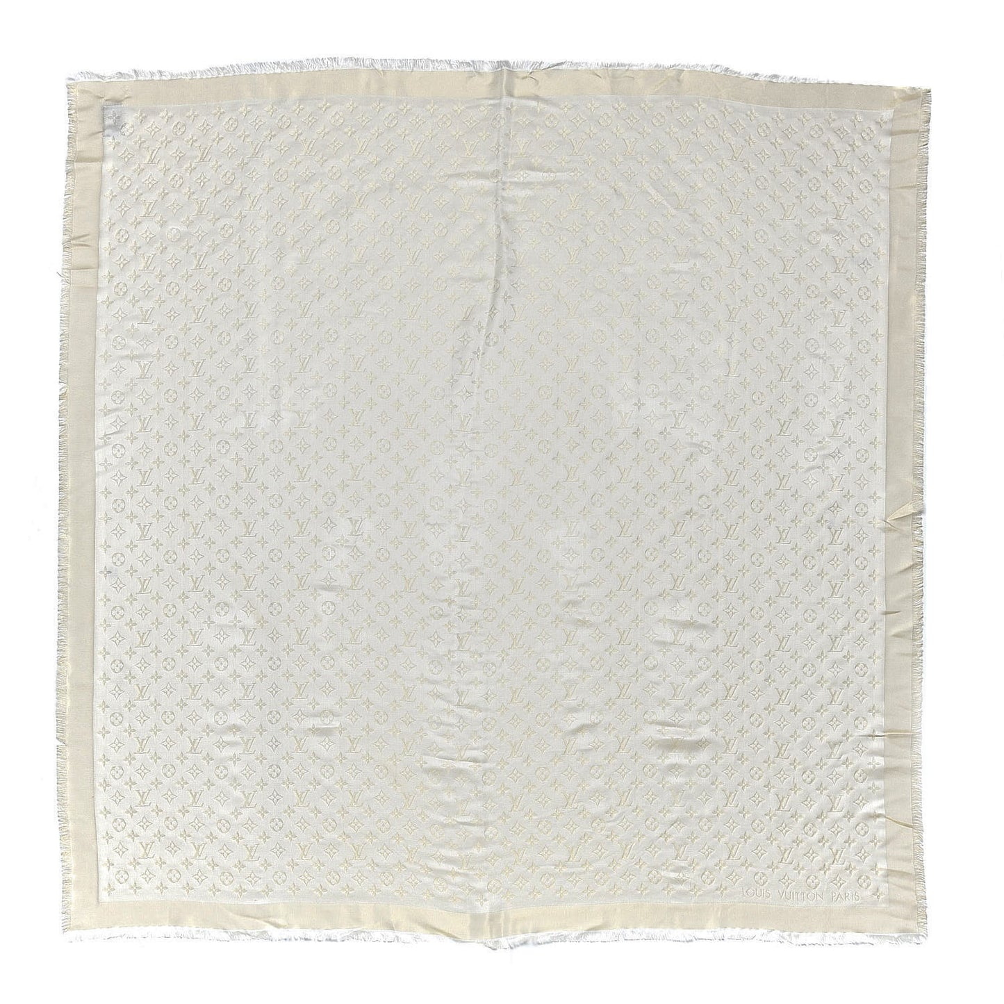 Silk Wool Monogram Shine Shawl Beige