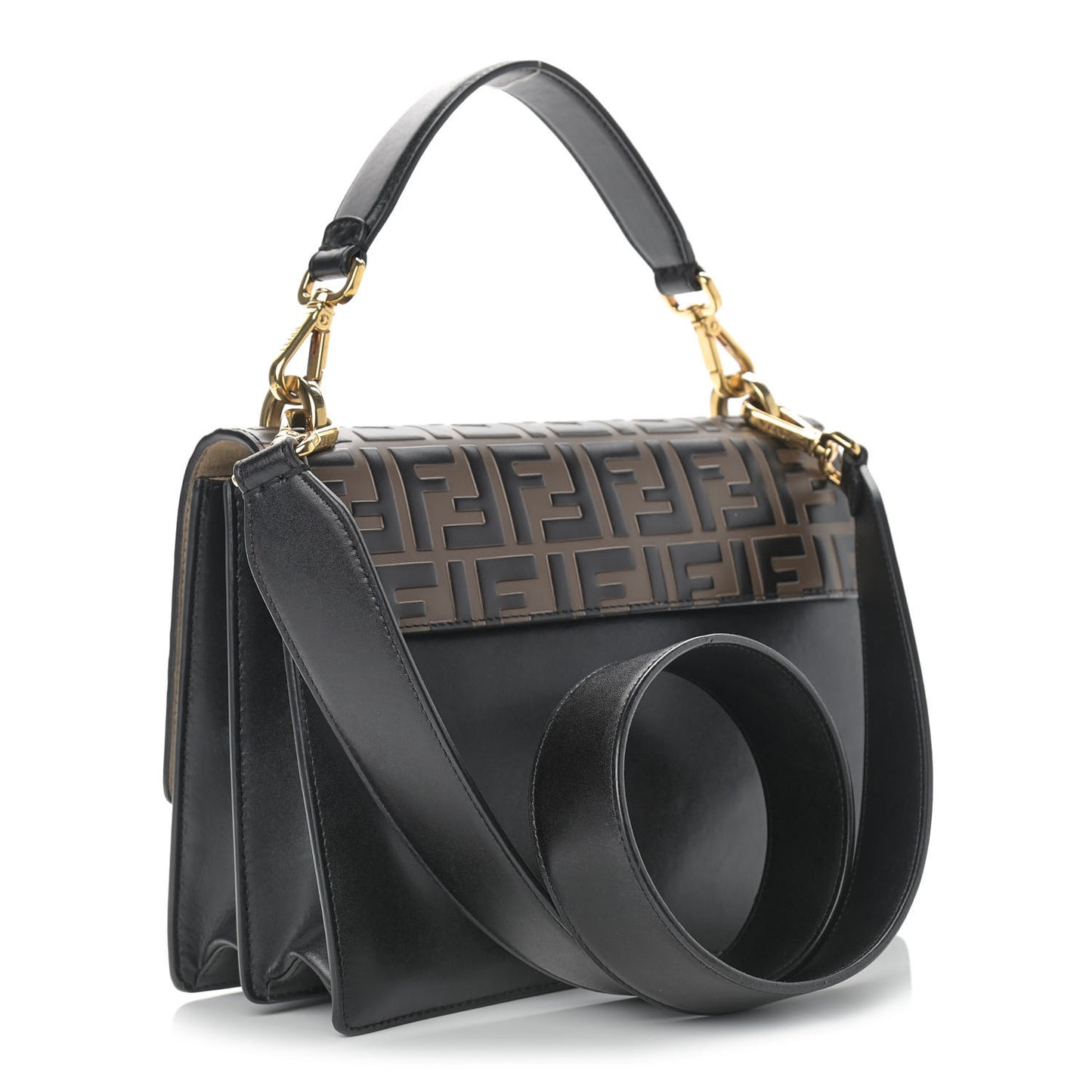 Vitello Liberty Bi-Color FF 1974 Embossed Kan U Shoulder Bag Black Maya