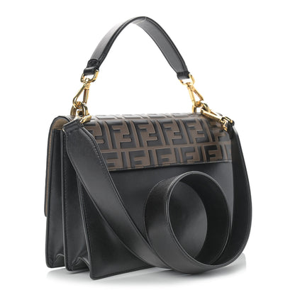 Fendi Vitello Liberty Bi-Color FF 1974 Embossed Kan U Shoulder Bag Black Maya 3 of 12