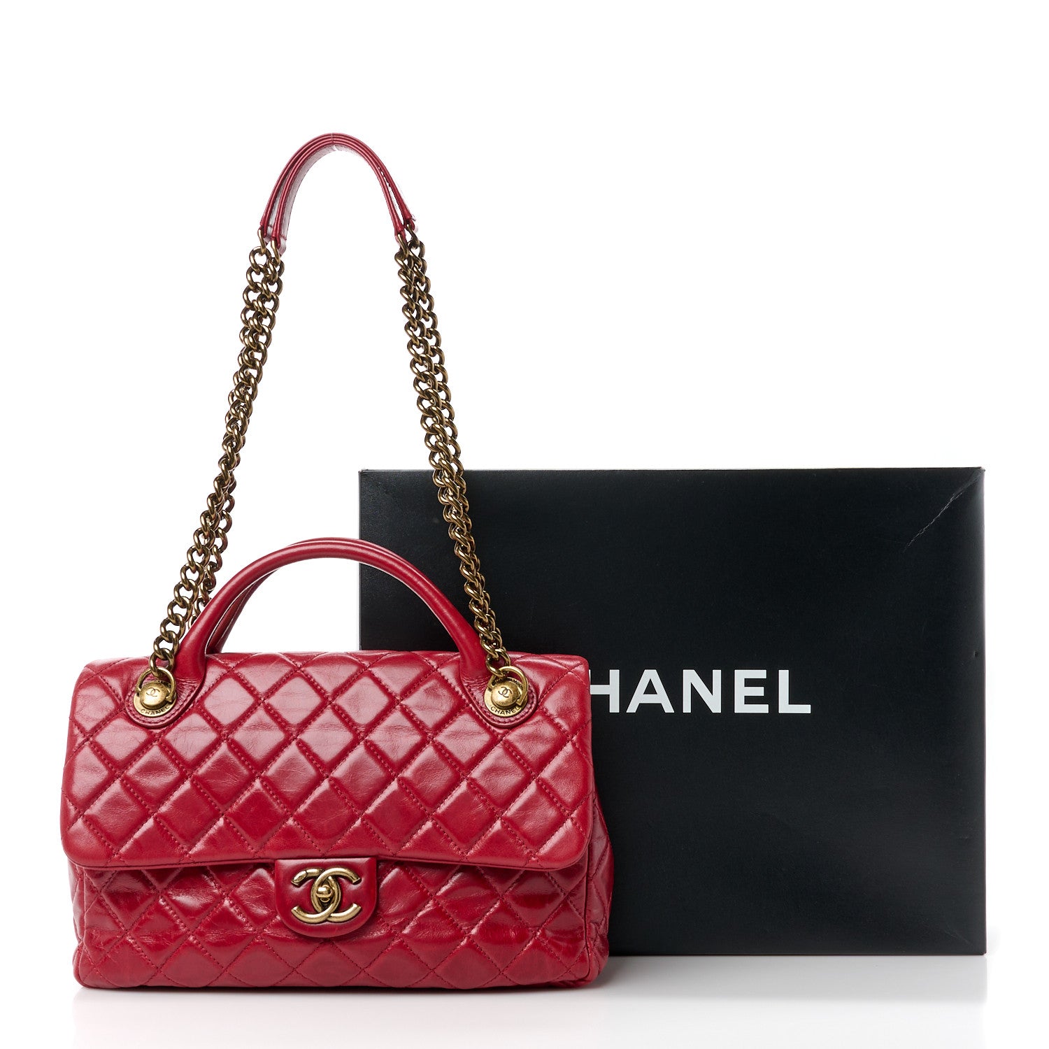 Chanel Glazed Calfskin Castle Rock Medium Flap Red 14 of 14