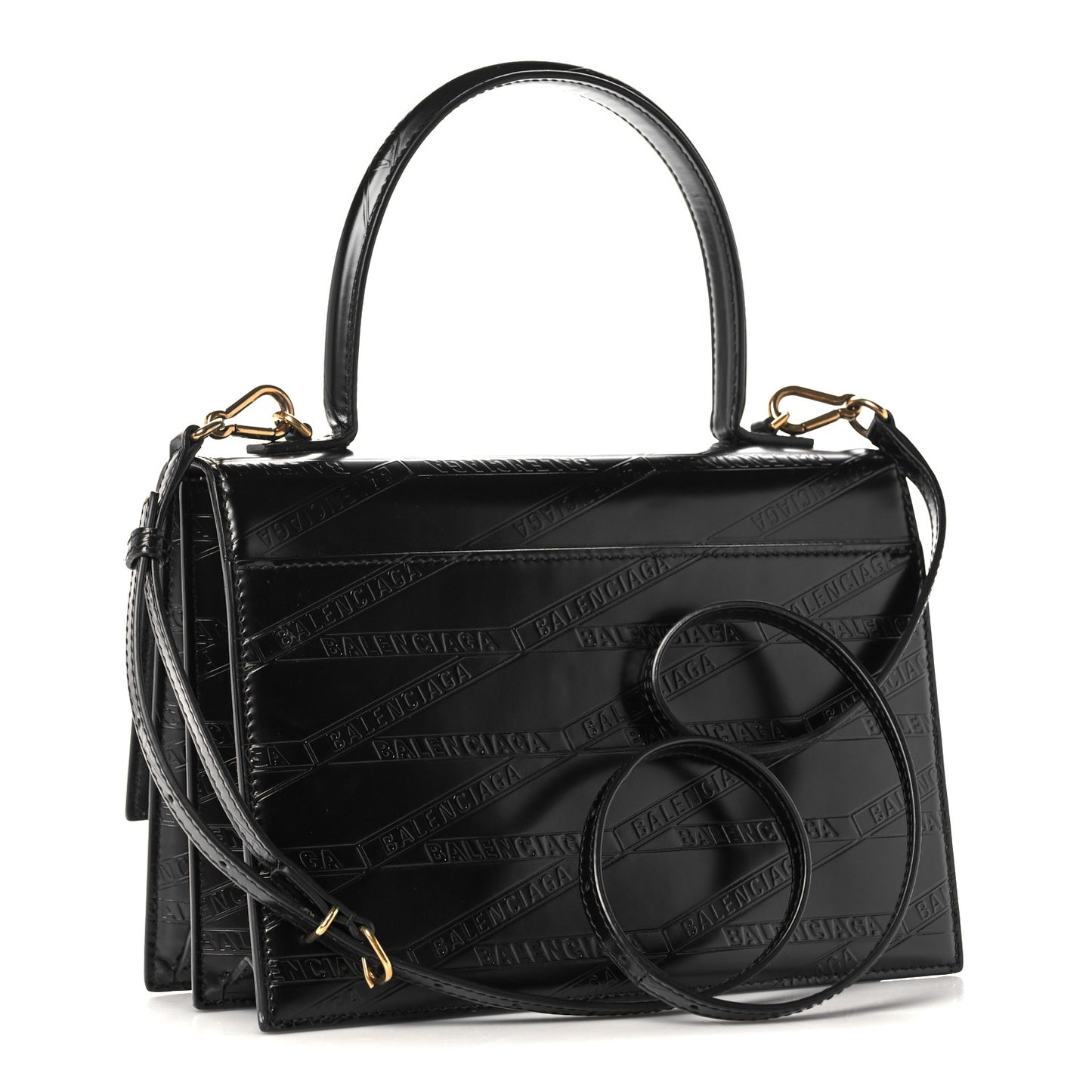 Calfskin Losange Monogram Embossed Medium Sharp Top Handle Bag Black