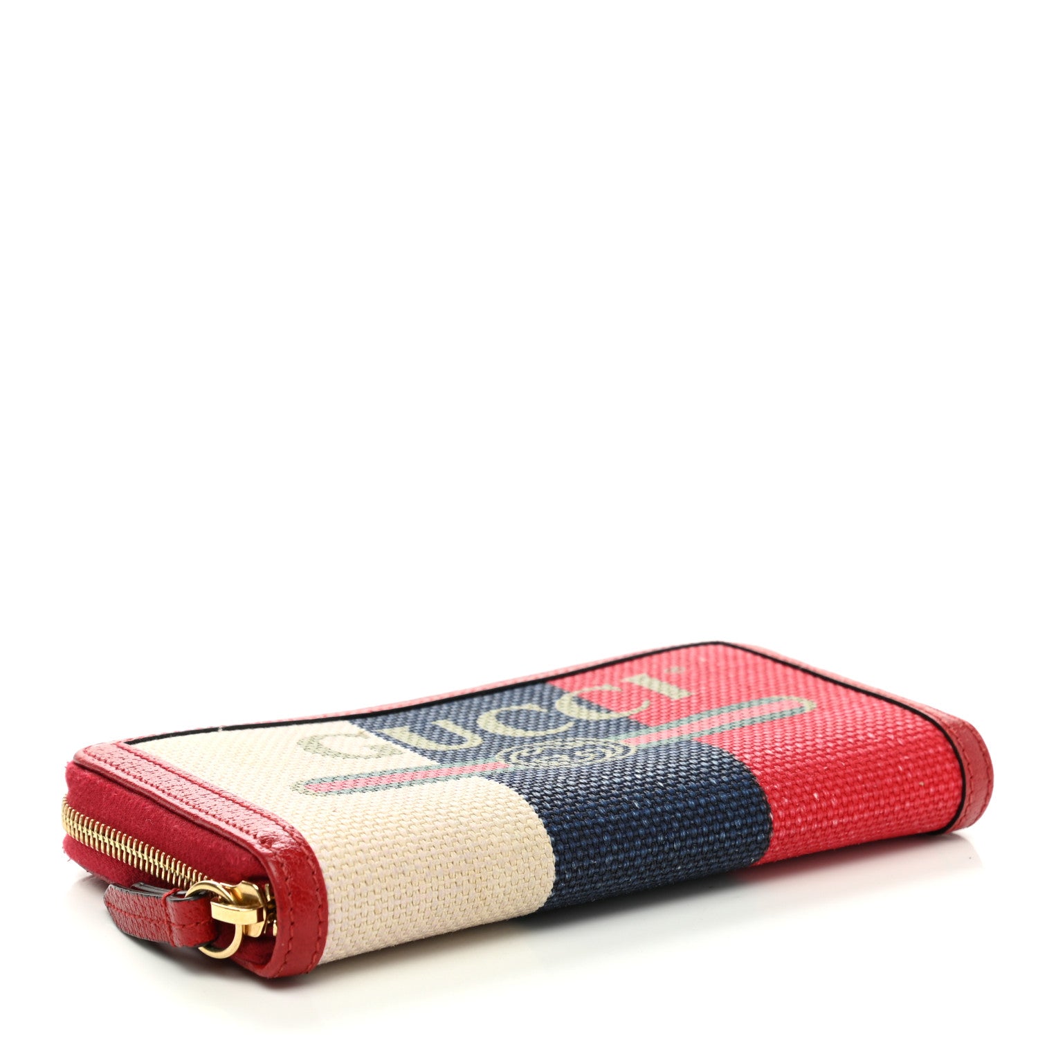 Gucci Canvas Sylvie Stripe Logo Zip Around Wallet Mystic White Hibiscus Red Maritime 4 of 8