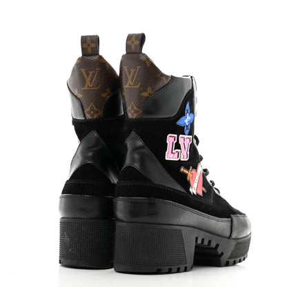 Louis Vuitton Suede Calfskin Monogram LV Black Heart Laureate Platform Desert Boots 41 Black 5 of 13