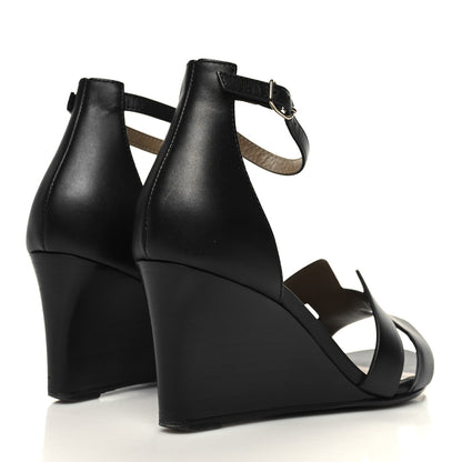 Hermes Calfskin Legend Wedge Sandals 35.5 Black 5 of 9