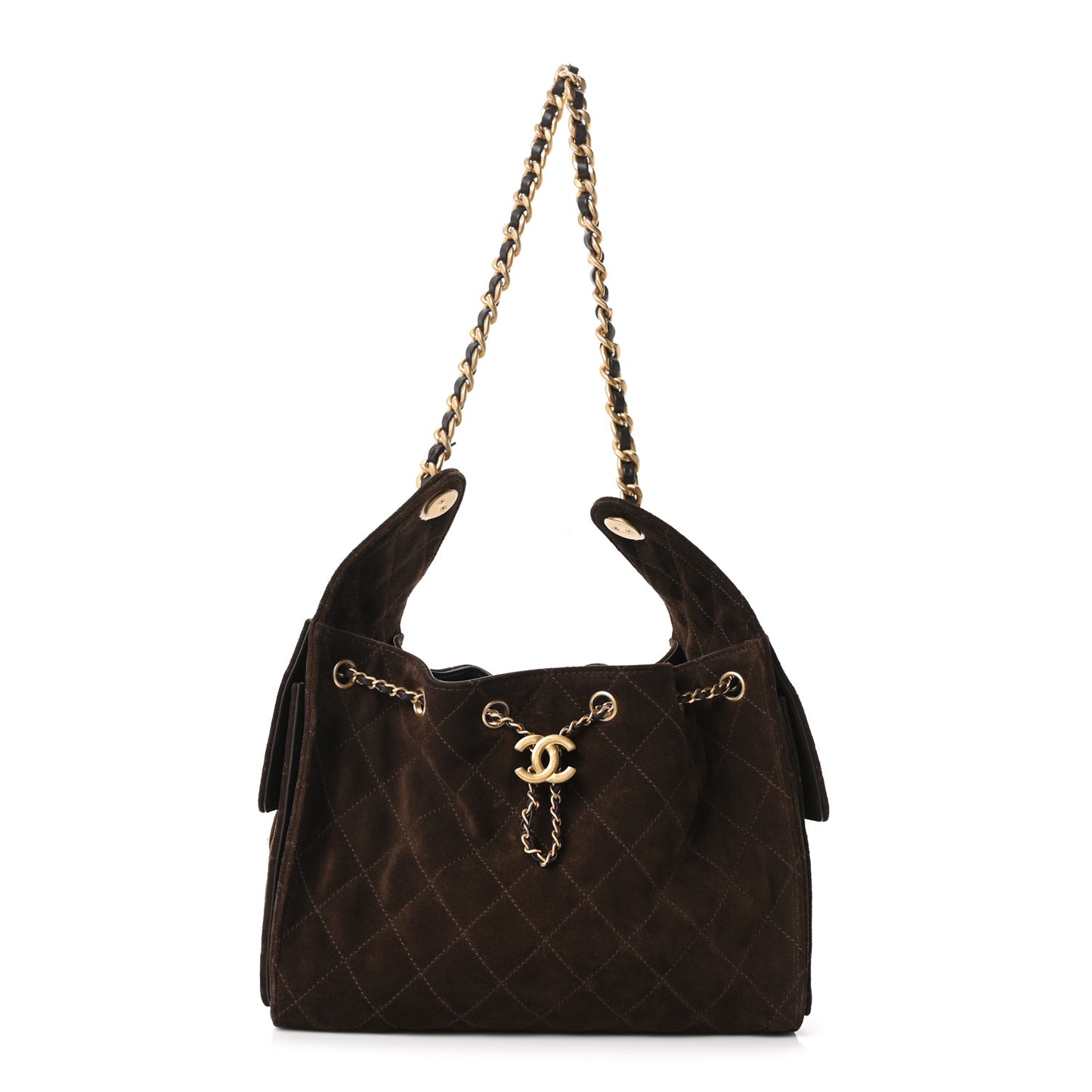 Suede Quilted Small Chanel 25 Handbag Dark Brown