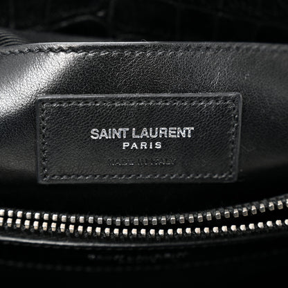 Saint Laurent Calfskin Crocodile Embossed Large College Monogram Satchel Black 7 of 11