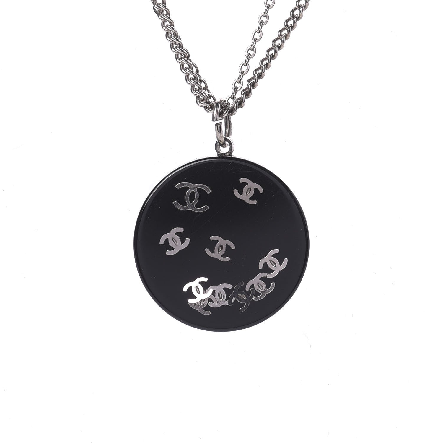 Chanel Resin CC Necklace Black Silver 4 of 6