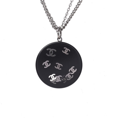 Chanel Resin CC Necklace Black Silver 4 of 6