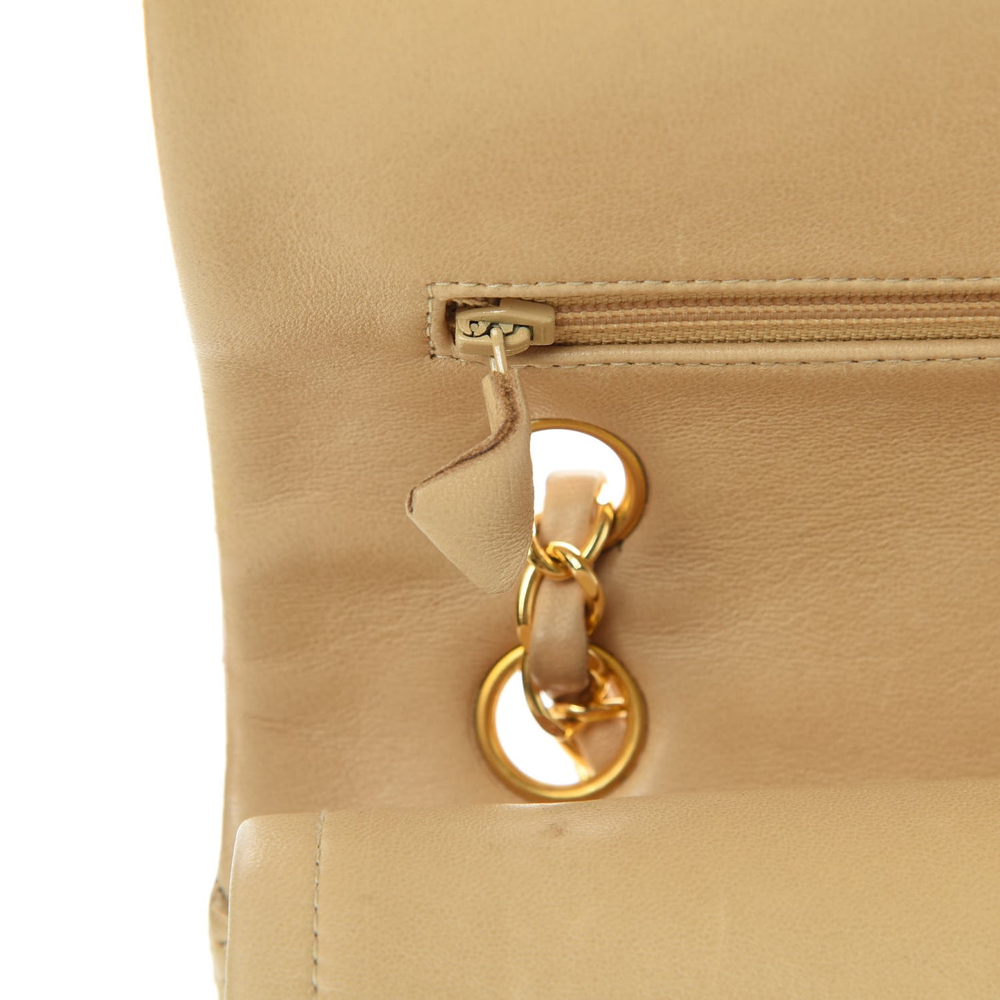 Lambskin Quilted Medium Double Flap Beige