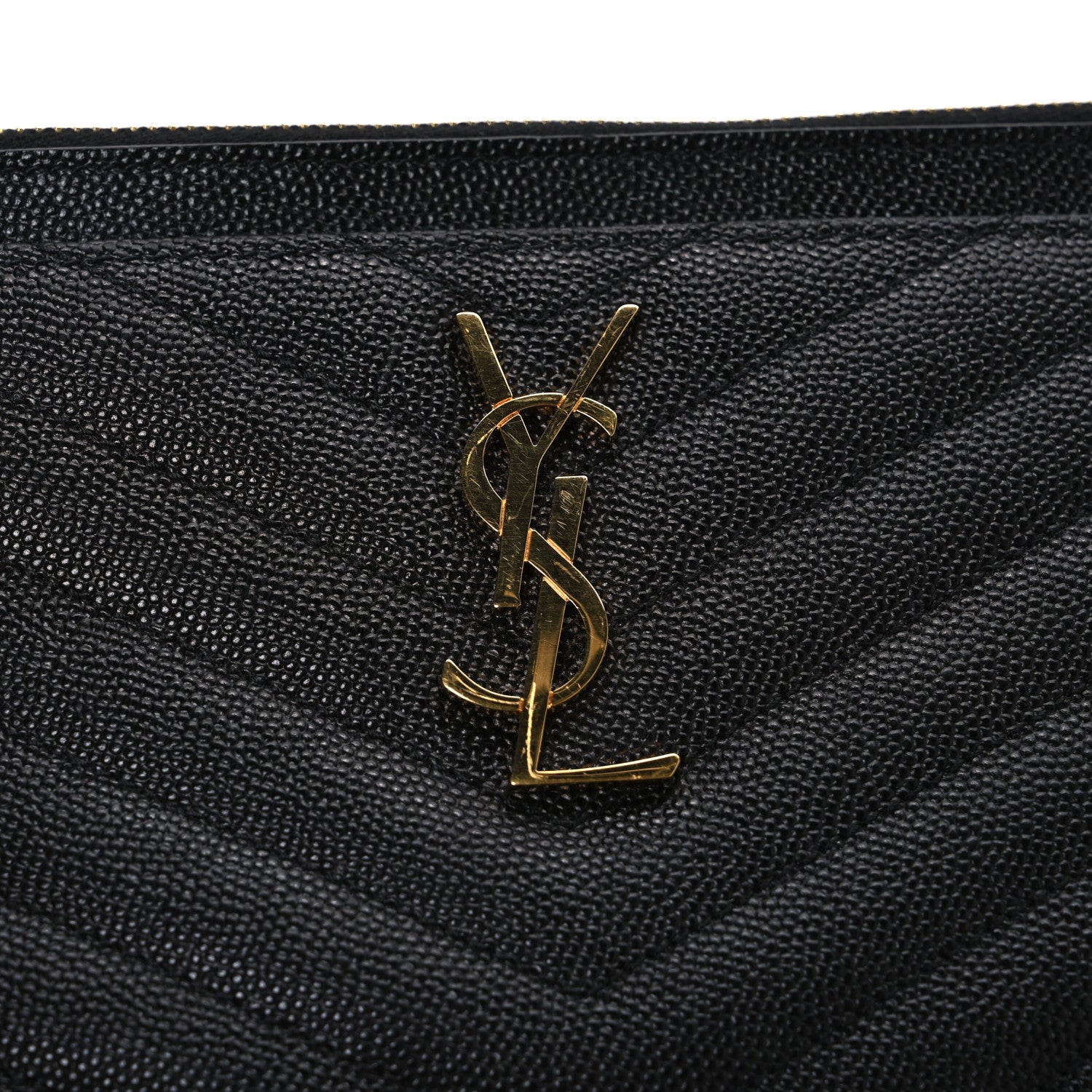 Saint Laurent Grain De Poudre Chevron Monogram Bill Pouch Black 8 of 9