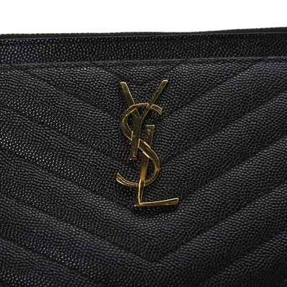 Saint Laurent Grain De Poudre Chevron Monogram Bill Pouch Black 8 of 9