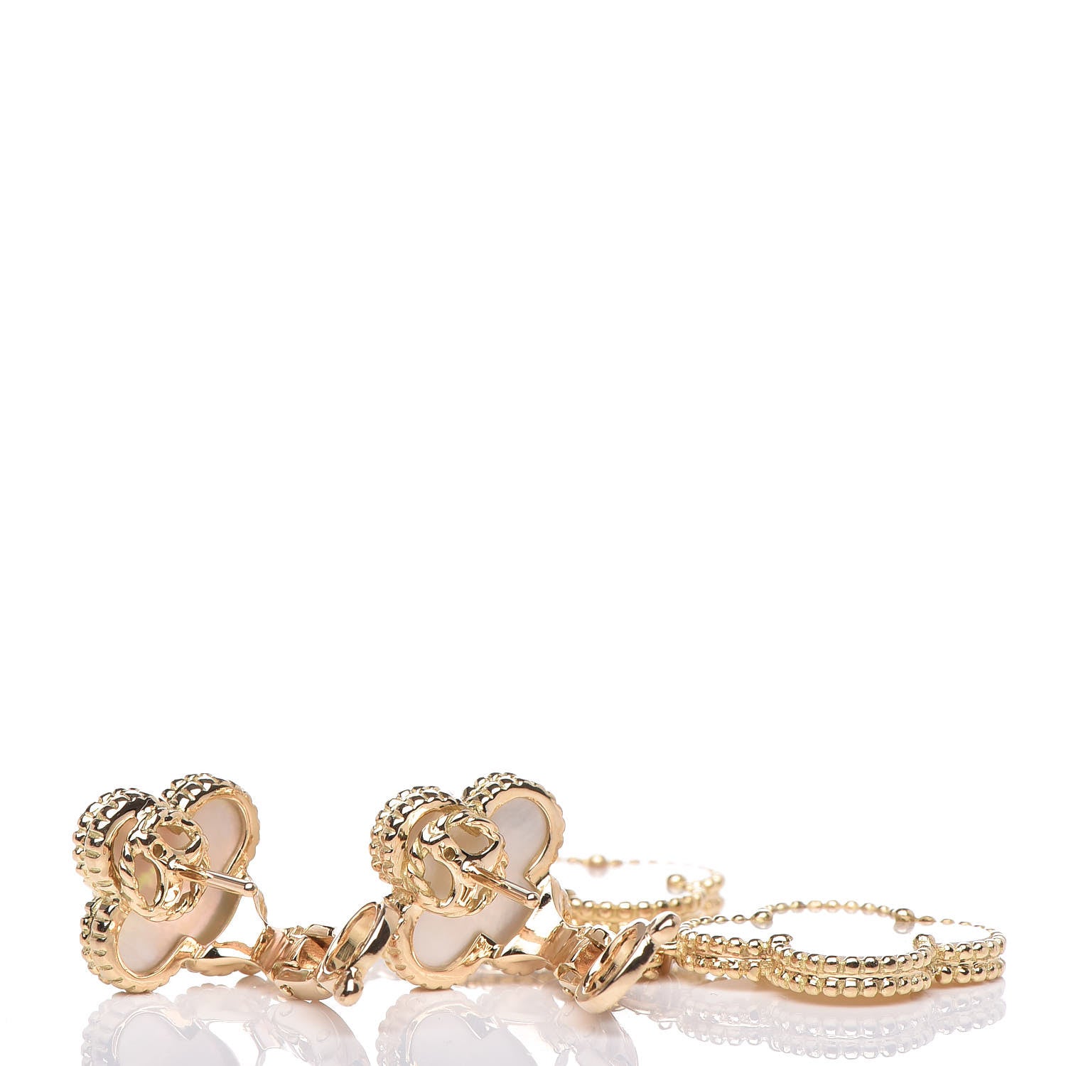 Van Cleef & Arpels 18K Yellow Gold Mother of Pearl 2 Motifs Magic Alhambra Earrings 3 of 5