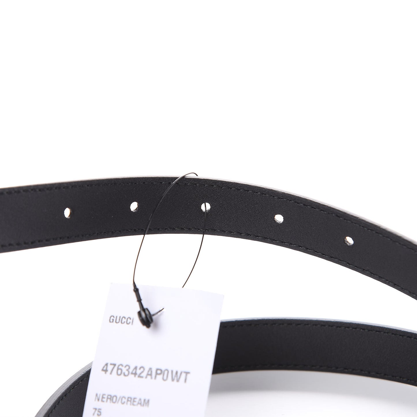 Calfskin Pearl Double G 20mm Belt 75 30 Black Cream