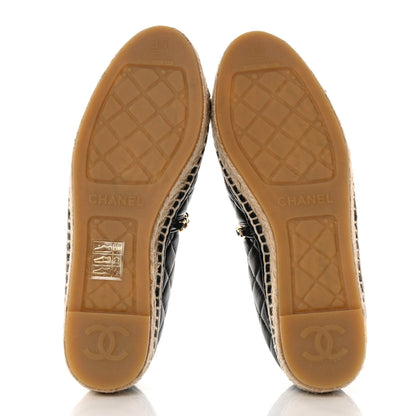 Chanel Lambskin Grosgrain Quilted CC Chain Espadrilles 35 Black 5 of 11