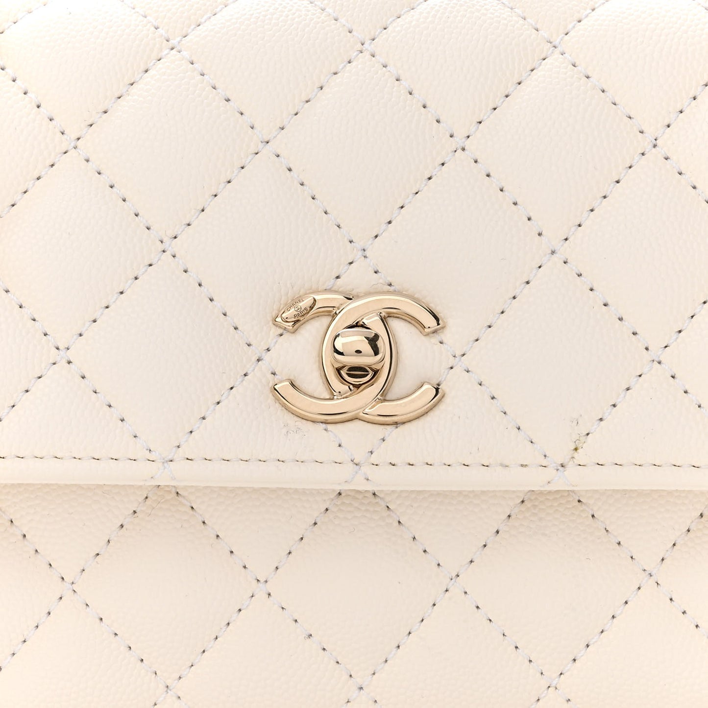 Caviar Quilted Mini Coco Handle Flap White