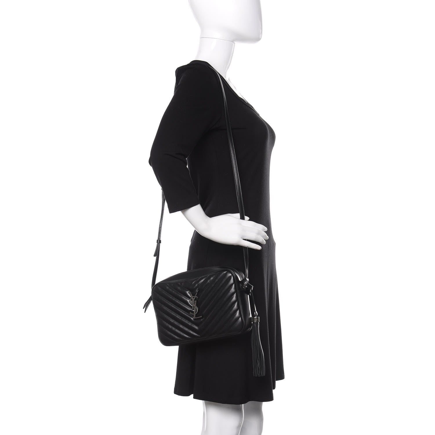Saint Laurent Calfskin Matelasse Monogram Lou Camera Bag Black 2 of 9